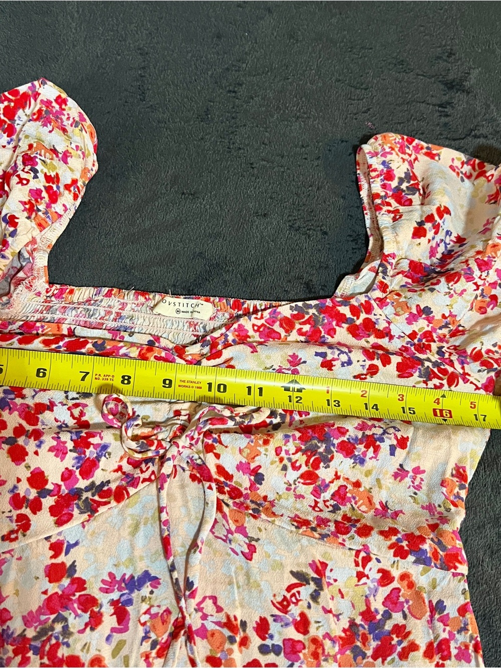 LoveStitch Wms Cream Red Floral Pleated Smocked Cottagecore Maxi Dress S/M - Picture 8 of 11